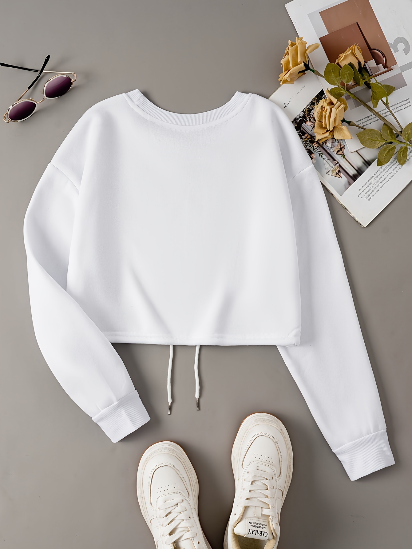 women's cropped hoodie print drawstring pullover Temu South