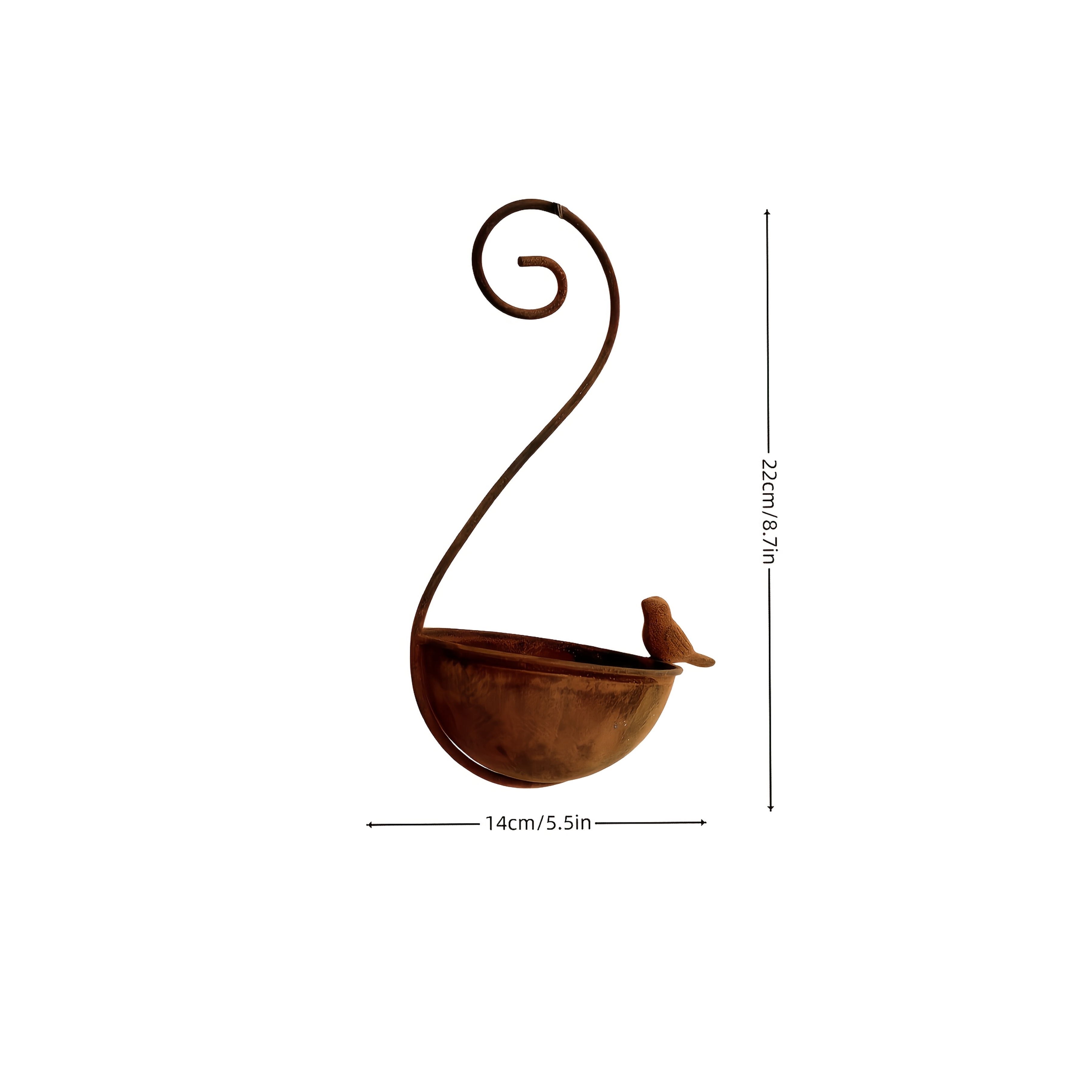 TEMU 1pc Vintage Rusty Wrought Iron Hanging Bird Feeder, Outdoor Garden Water Bowl And Bird Bath, Garden Hanging Bird Feeder, Vintage Wrought Water