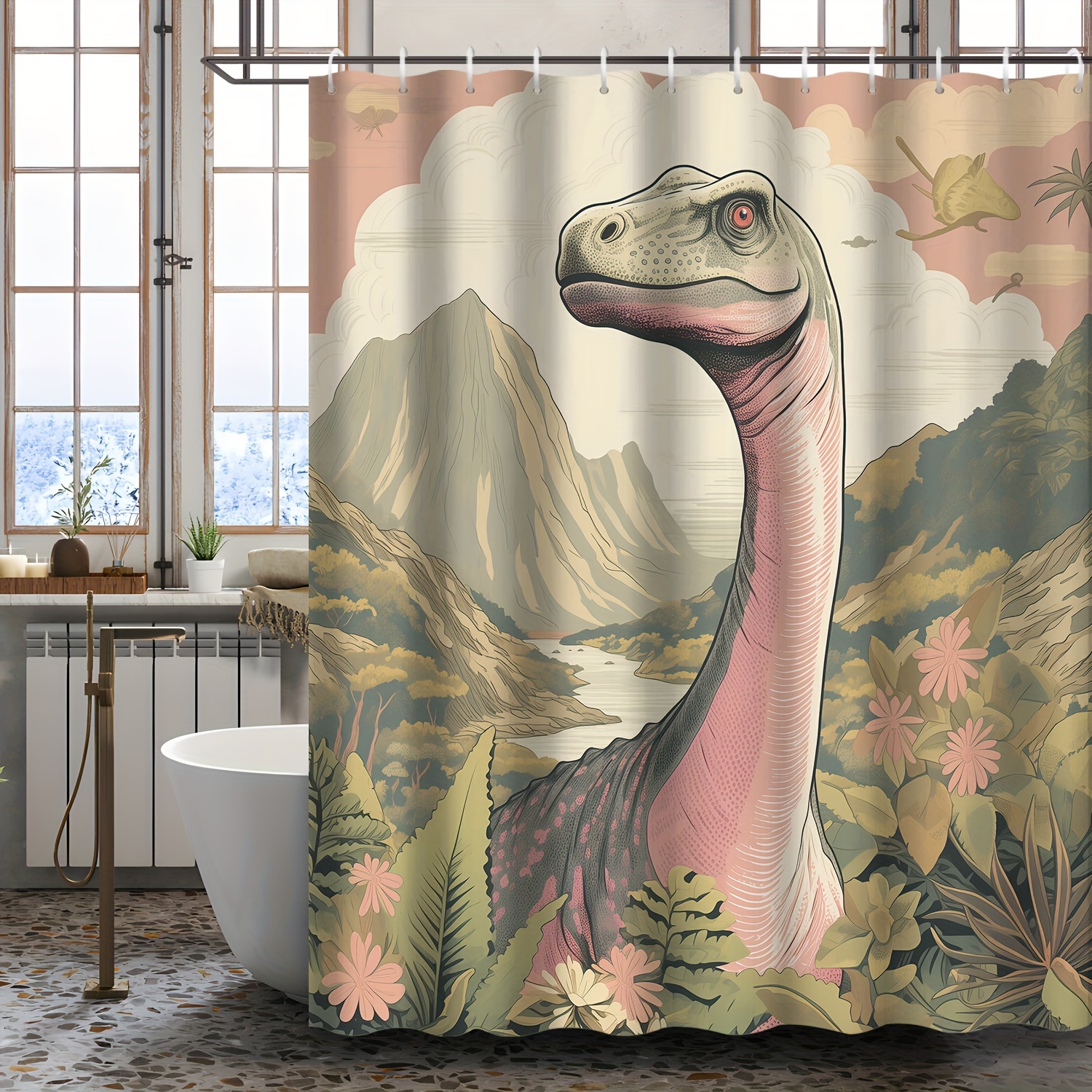 Shower Curtain Ancient Jungle Dinosaur Printed Waterproof - Temu