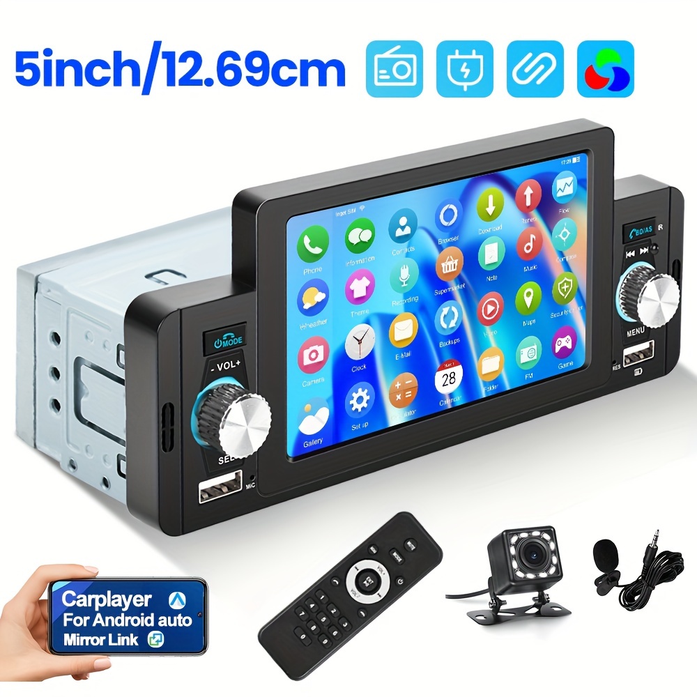 

Camecho 1 Din Car Stereo '' Touch Screen Support Carplayer/for Android Auto Universal Car Multimedia Player With Fm Radio Receiver Support Tf/usb Rear View