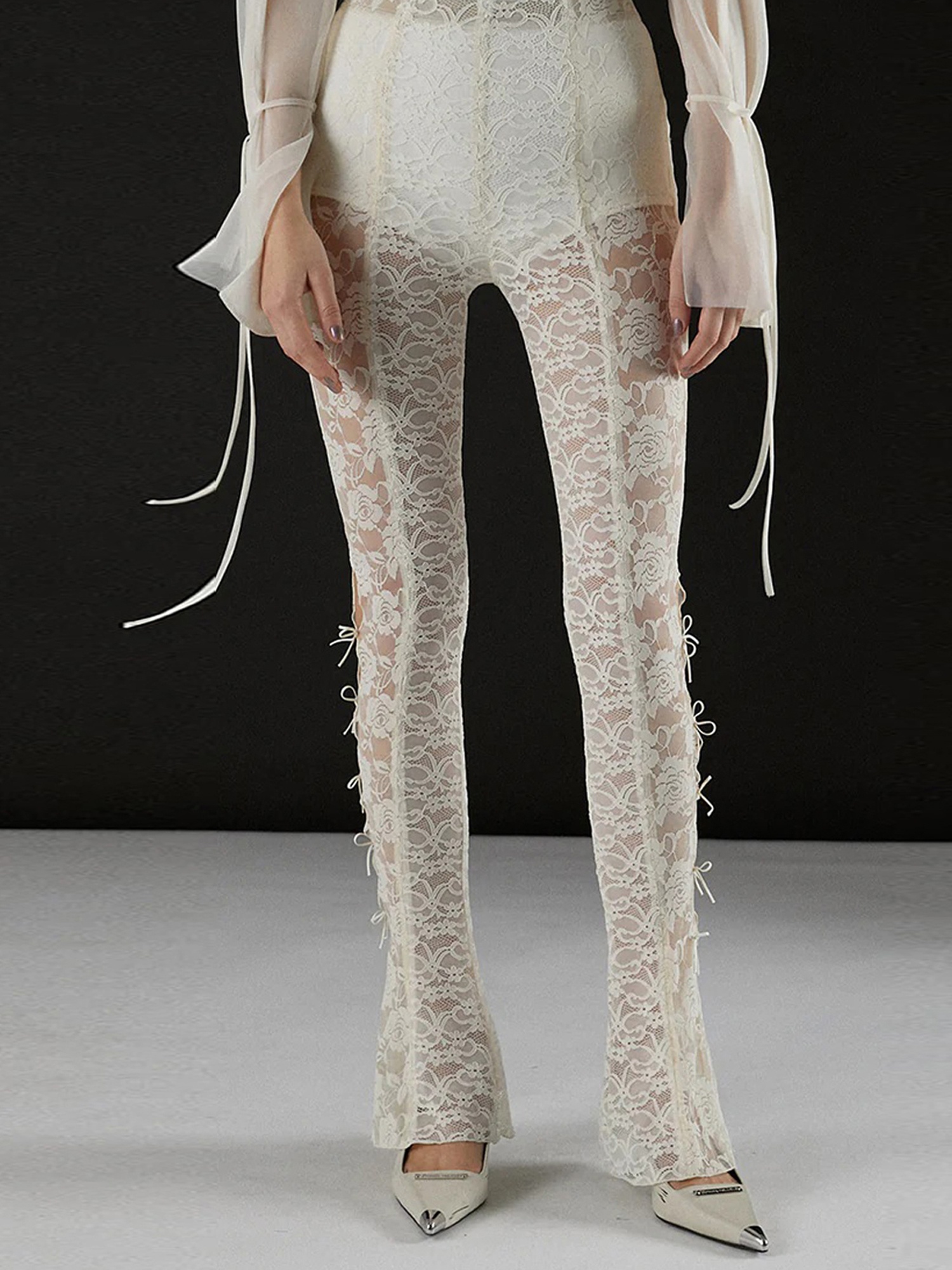 womens sexy lace flare pants high waist sheer mesh leggings Temu