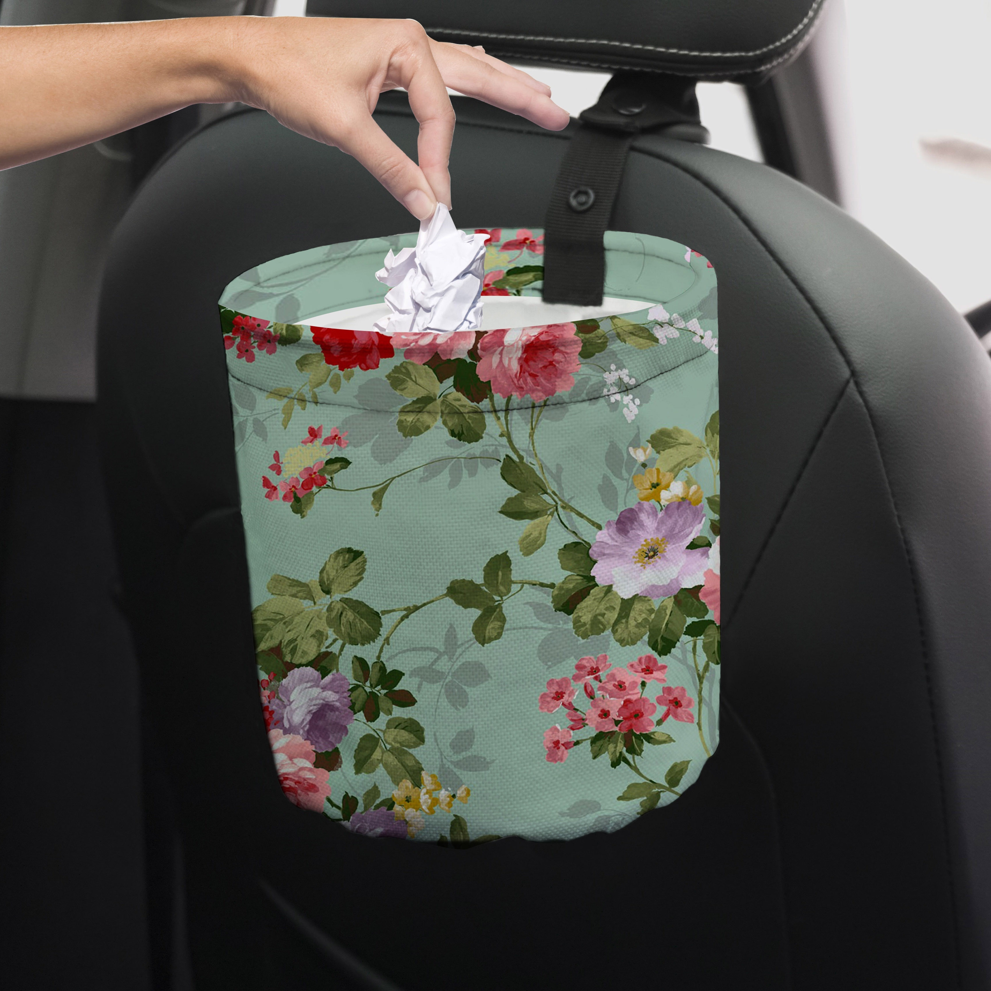 

Vintage Floral Flowers Car Trash Can - Portable Trash Can For Car Interior, Camping And Kitchen - Men's And Women' Accessories Storage - Garbage Organizer And Decoration