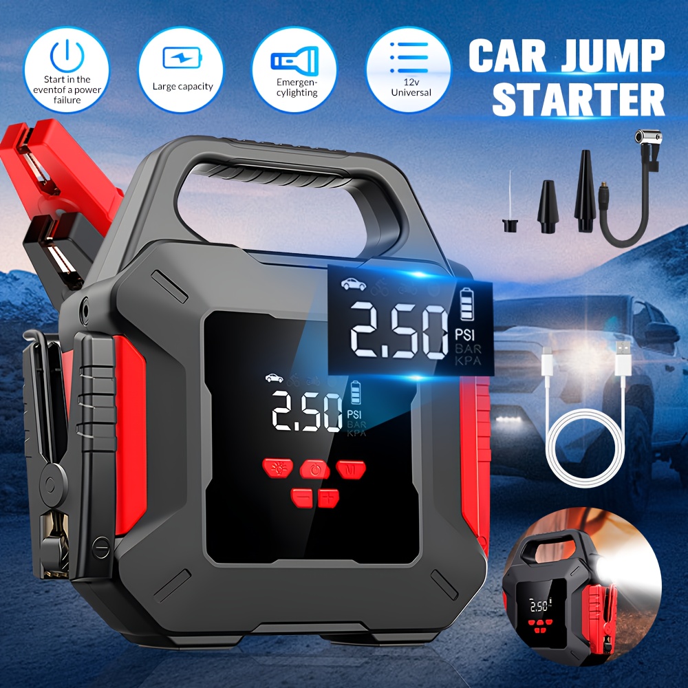 TEMU Portable Car Jump Starter With Air Compressor, 8500a Car Battery Charger Starter Pack (all Gasoline/8.0l ), 150psi Tire Inflator, Inflate/ Air