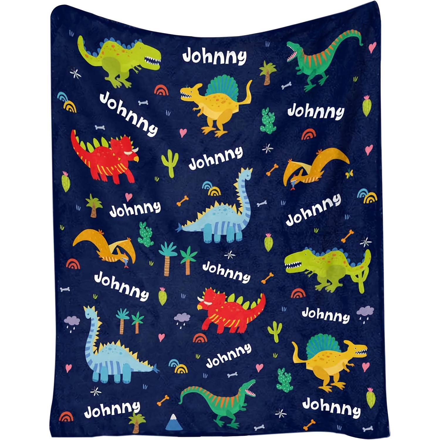 

Custom Dinosaur Pattern Name Blanket - Soft & Warm Flannel, Perfect For Sofa, Bed, Travel, Camping, Living Room, Office - Machine Washable, All-season Gift For Friends & Family