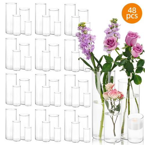 12 24 36 48pcs clear glass candle holder cylinder vases 4 6 8 10 inch tall cylinder vases for candle glass candle vase hurricane floating candle holder vase for table shelf party wedding home decor