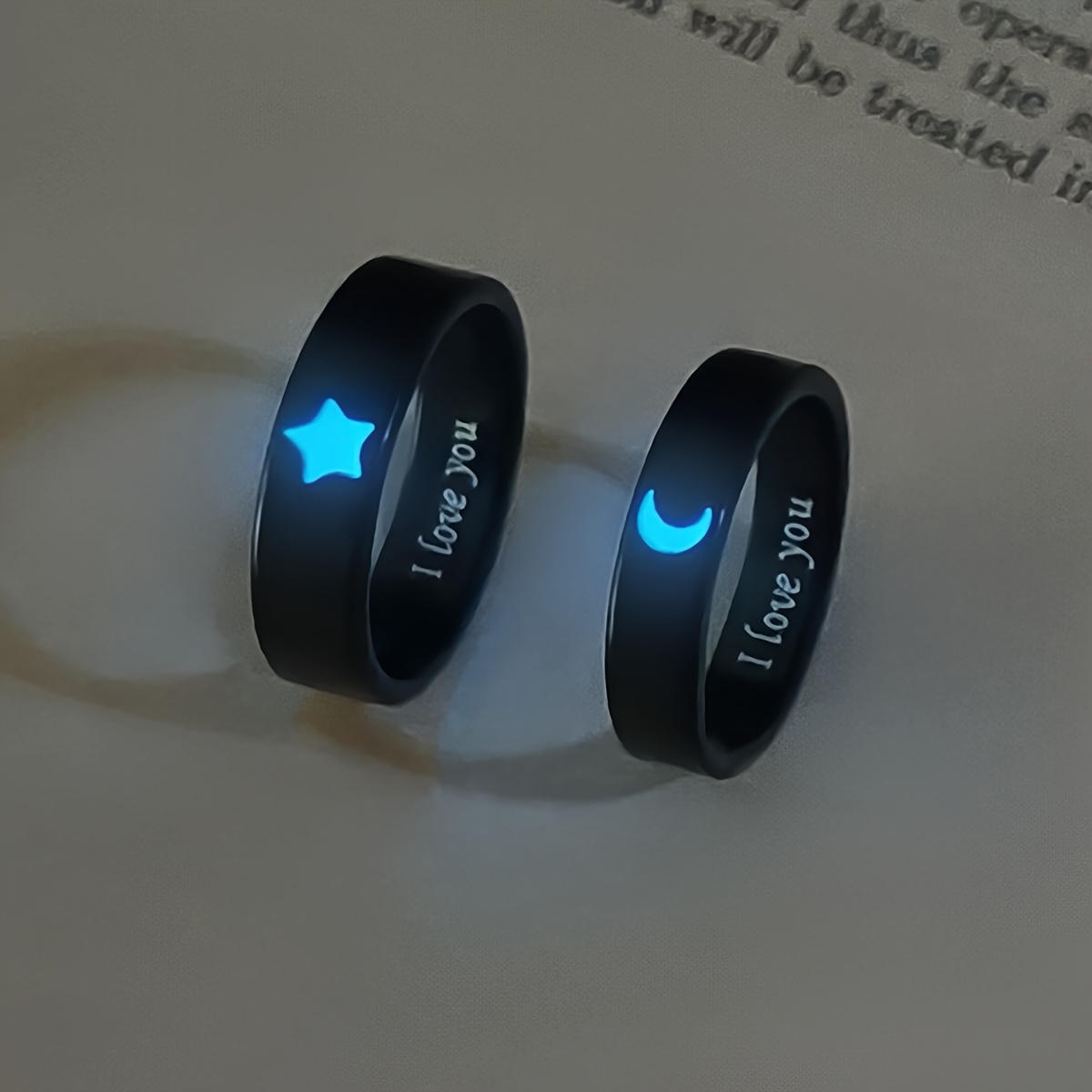 TEMU 2pcs/set Luminous Star And Moon Couple's Rings, Women's Fashion Accessories, Valentine's Day Anniversary Gift Jewelry