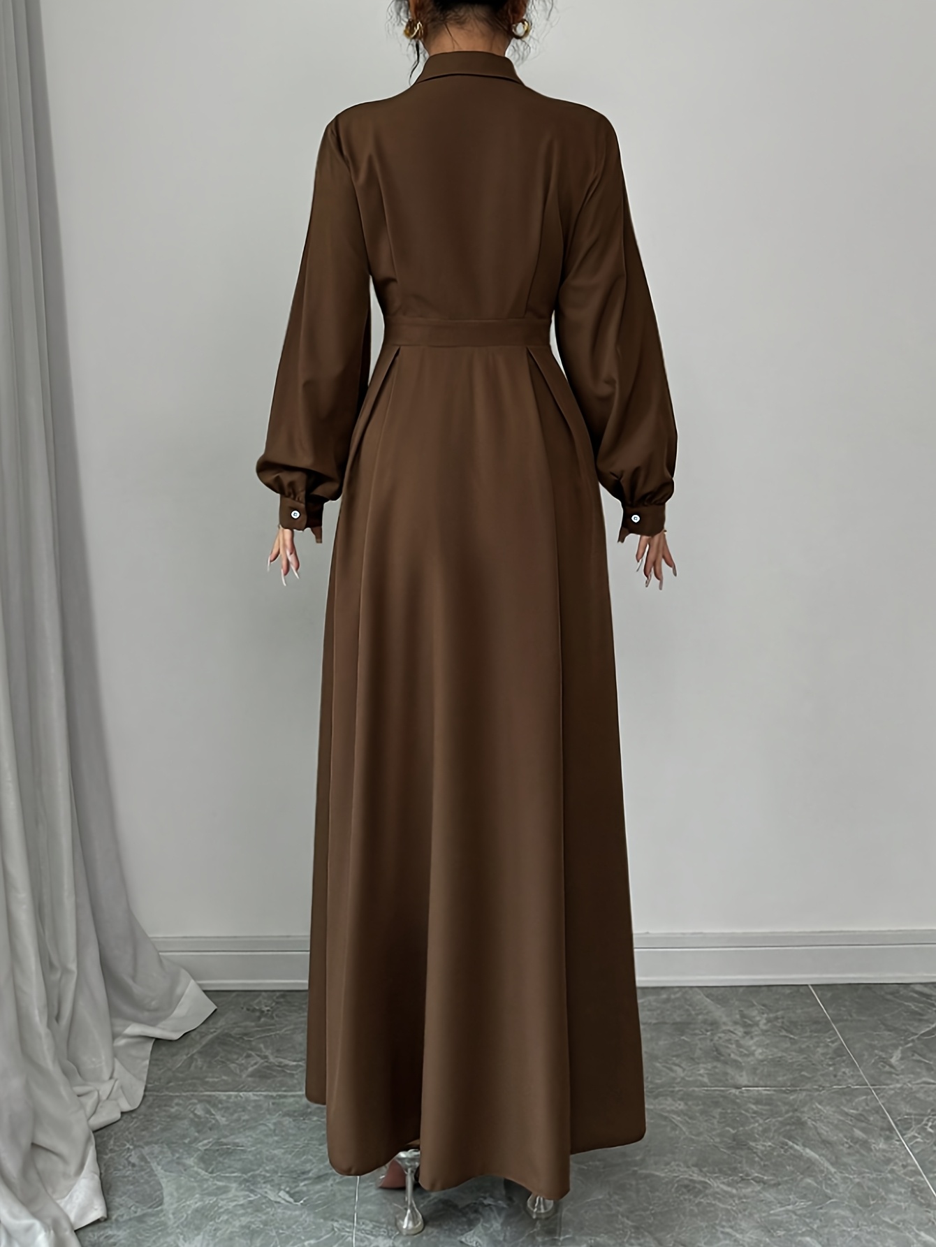 elegant shirt collar long dress elegant commuter style solid - Temu United  Arab Emirates