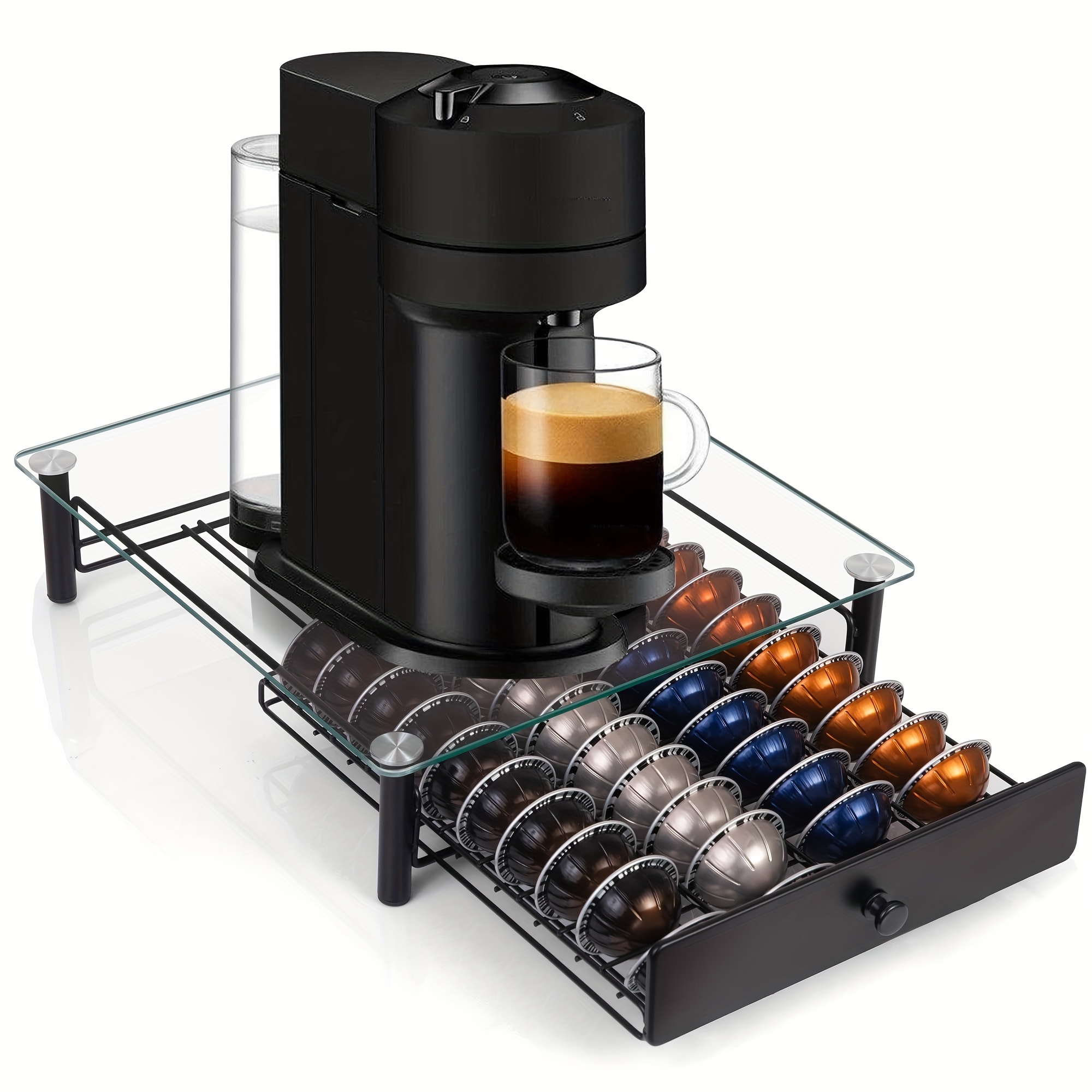 

Vertuo Pods Holder, Drawer Tray For 40 Vertuoline Capsules, Tempered Glass Capsule Storage, Compatible With Nespresso Vertuoline Capsules, Pods Organizer