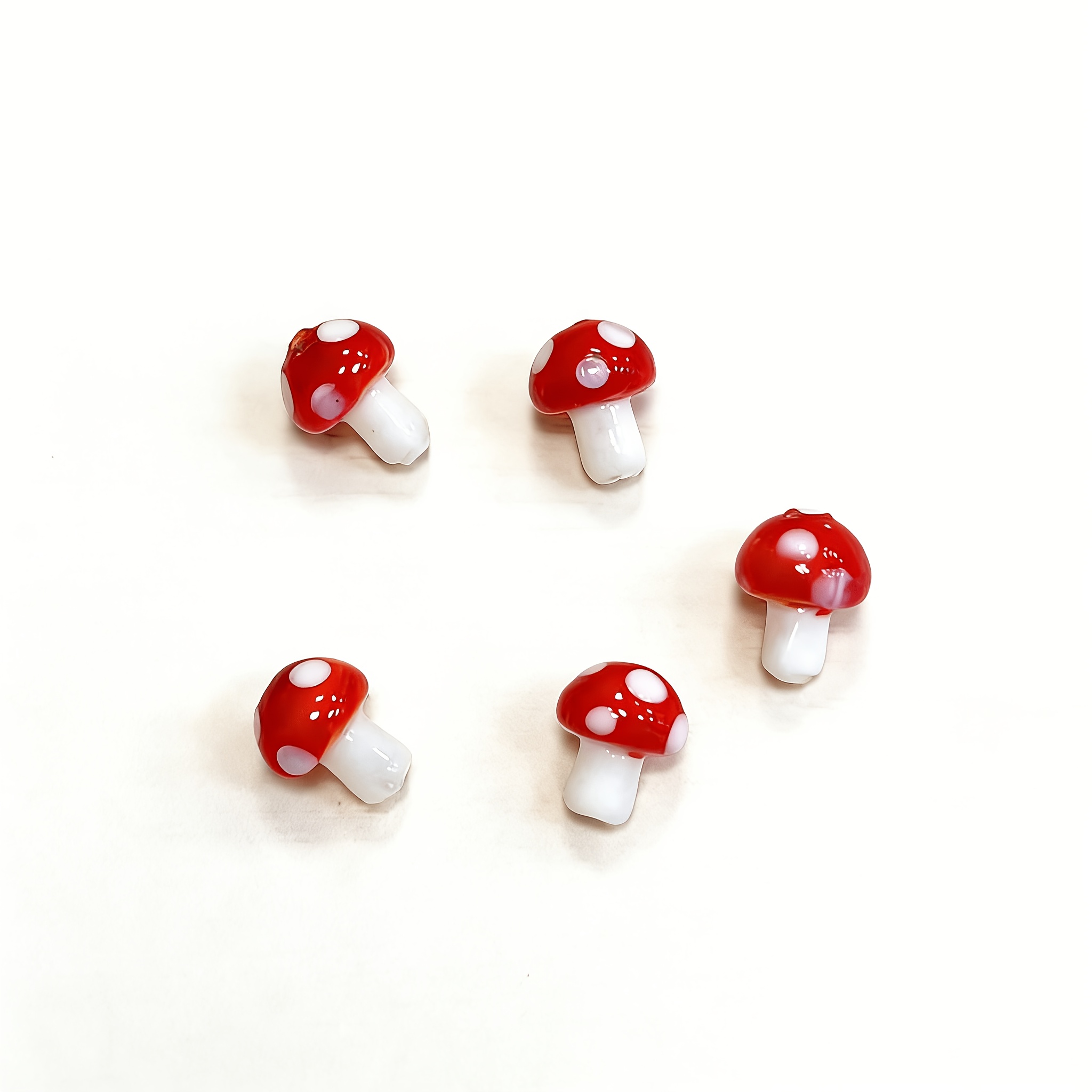 Image of 5pcs, Hand-painted Mushroom Ceramic Beads, Handmade Pendants, Bracelet Necklace Earring Mobile Phone Chain Ceramic Glass Beads, Cute Cartoon Mushroom Decorative Pendants, Beautiful Bead Decorations