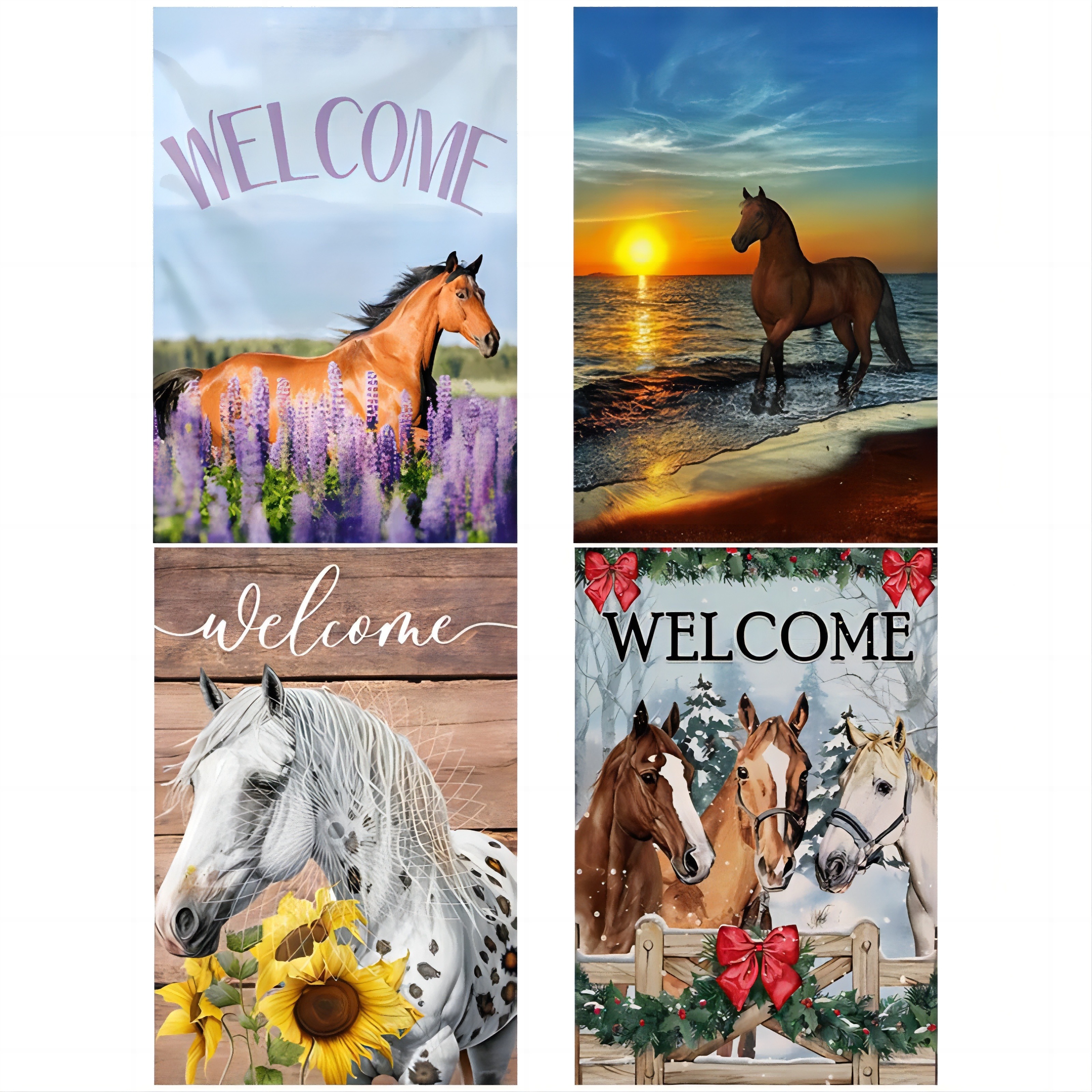 

4pcs/set Horse Print 4 Seasonal Theme Garden Flag Spring Summer Fall Winter Welcome Yard Outdoor Decorations Vertical Burlap Lawn Flag Double Sided Waterproof Flag Farm Porch Sign 12*18inch