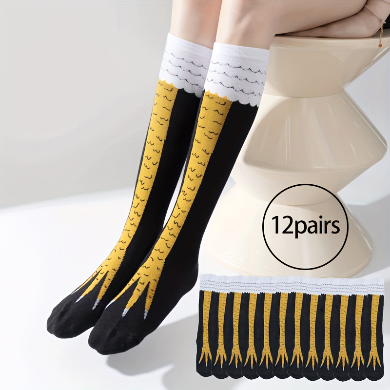 

12 Pairs Of Fun Patterned Calf Socks, Street-style Novelty Crew Socks, Women's Stockings And Stockings