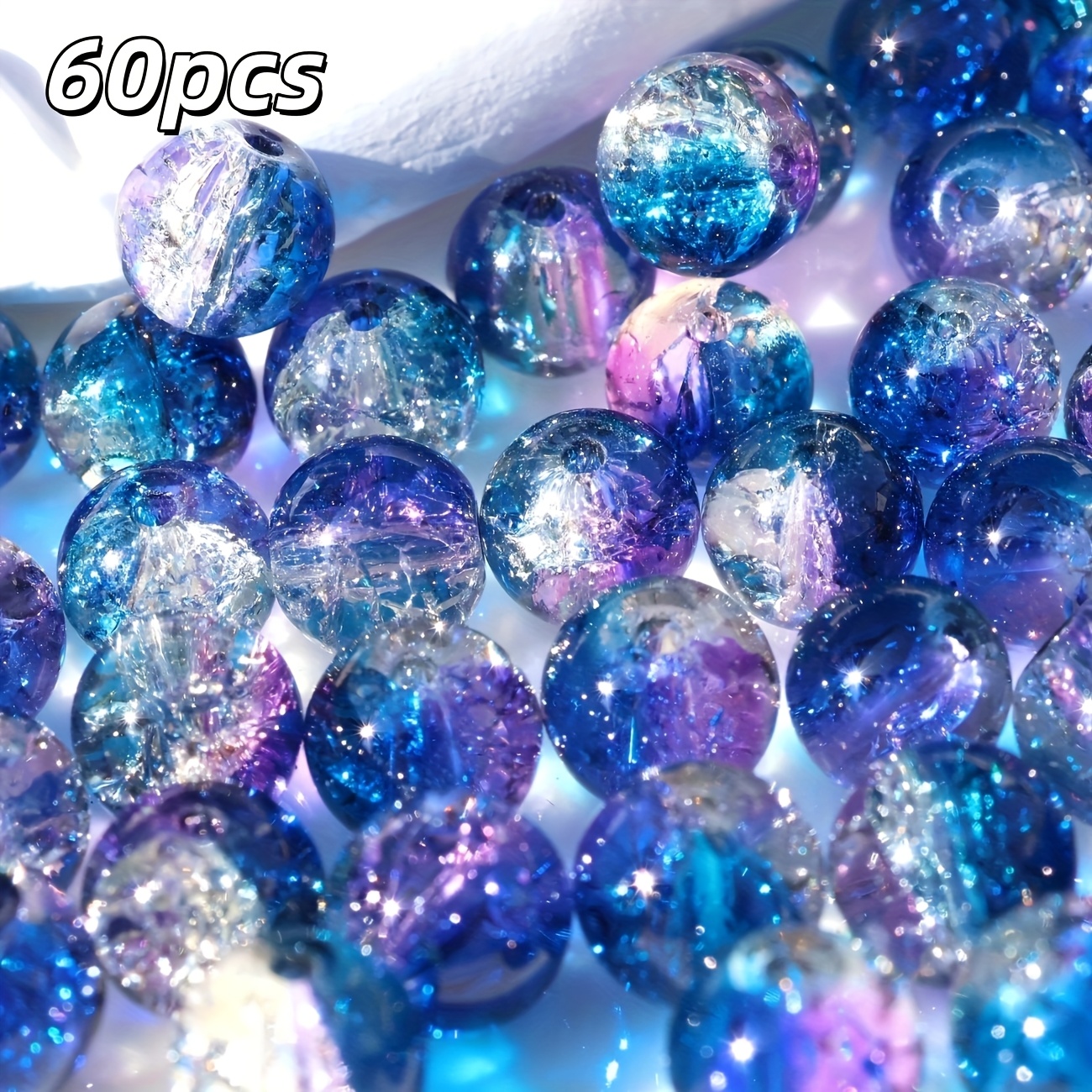 E-shop 60/240 Stück Meeres-Themen Glasperlen mit Rissen - Blau und Lila, 8 mm Durchmesser, für Schmuck, Armbänder, Halsketten, Ohrringe und