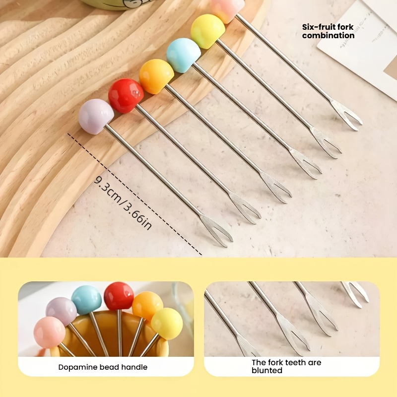 TEMU 1 Set de 6 à Fruits Colorées en Acier Inoxydable avec Perles, Brochettes à Fruits, à Dessert Haute Qualité , à Snacks , Petites