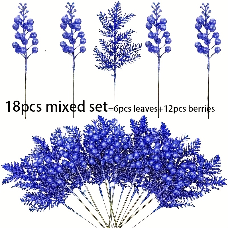 TEMU 18pcs Set Of Artificial Glitter Pine Needle Plants, Christmas Tree Ornaments For Holiday Winter Wonderland, Weddings, New Year's Eve, Birthday