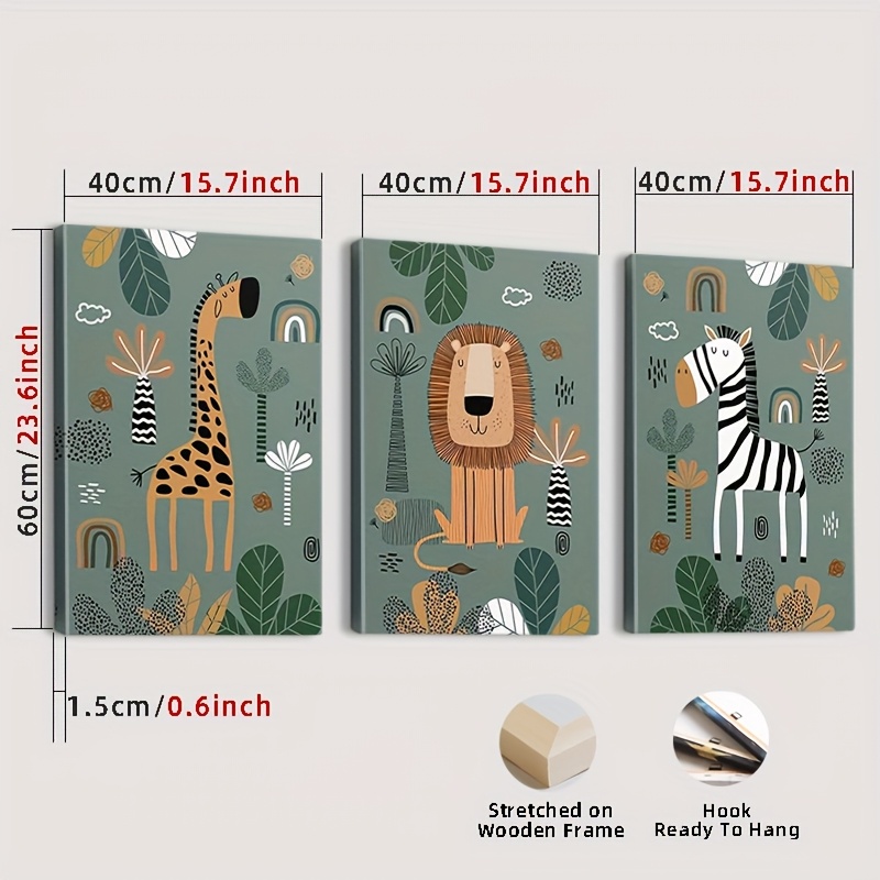 TEMU Framed, Bohemian Style Childrens Room Wall Prints, Neutral Childrens Room Wall Art, Framed Green Childrens Room Canvas Paintings, Small Animal