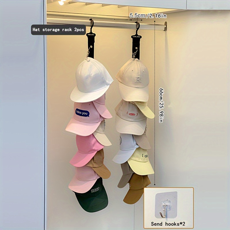 stainless steel hat rack with 8 clips holds 16 baseball caps summer hat and clothing storage summer decoration multi functional non electric hat organizer for home use suitable for wardrobes 5