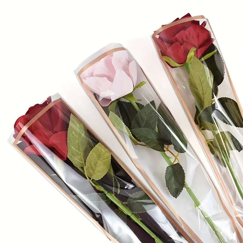 

50pcs Transparent Rose Sleeves - Single Stem Flower Wrapping Bags For Bouquets, Valentine's Day Gifts & Decor