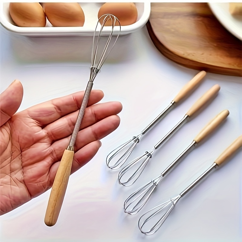 Juego de 1/3 batidores con mango de madera maciza, mini batidor de huevos de acero inoxidable para cocina, batidor de alambre para leche, para mezclar, revolver, batir o licuar, apto para batir huevos, leche, leche de soja y jugo