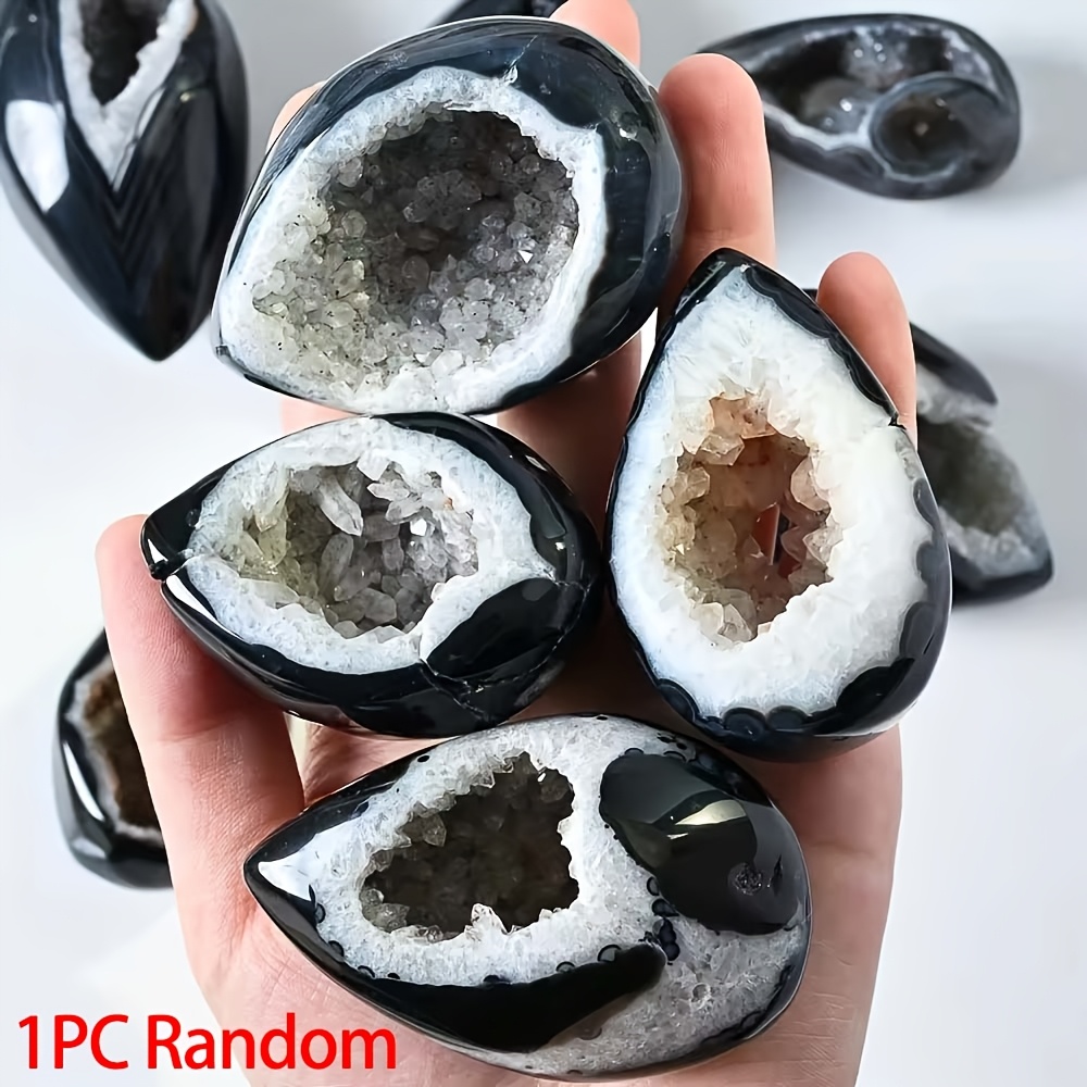TEMU 1pc Random Stunning Agate Geode Egg, Polished Black Agate Egg Decor, Decorative , Unique Easter Halloween, Christmas, Holiday Gifts