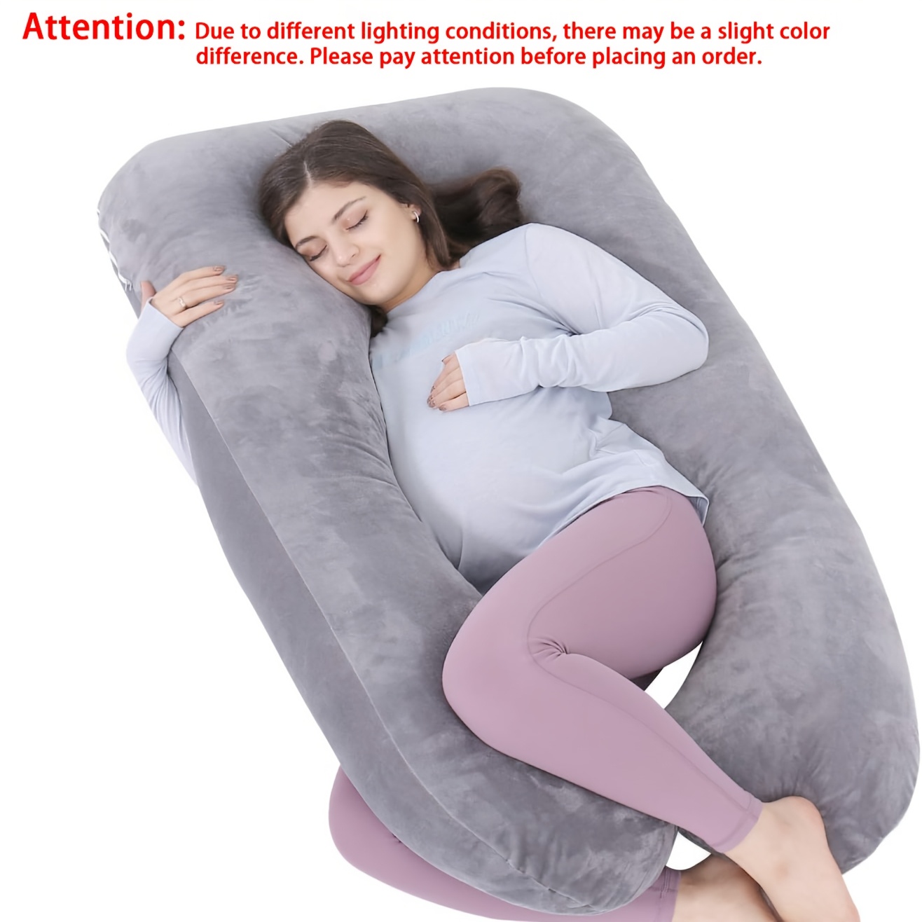 Side Sleeping Pillow with Cover, Ergonomic U-Shaped Design. Adjusts for Abdominal And Hip Support. Multi-Positioning Pillow Conforms to Your Natural Body Shape, Providing Comfortable Sleeping Positions for Back, Stomach, And Side Sleepers