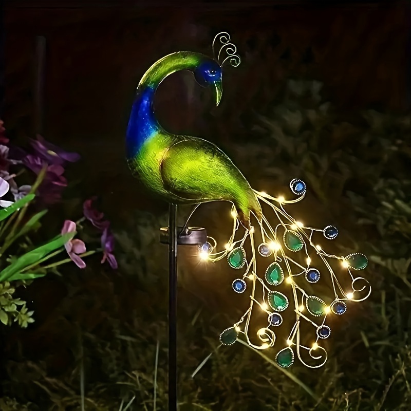 solar powered peacock garden decor light light up peacock beautiful metal peacock outdoor patio lawn porch and yard gardening decoration solar lights outdoor ornaments
