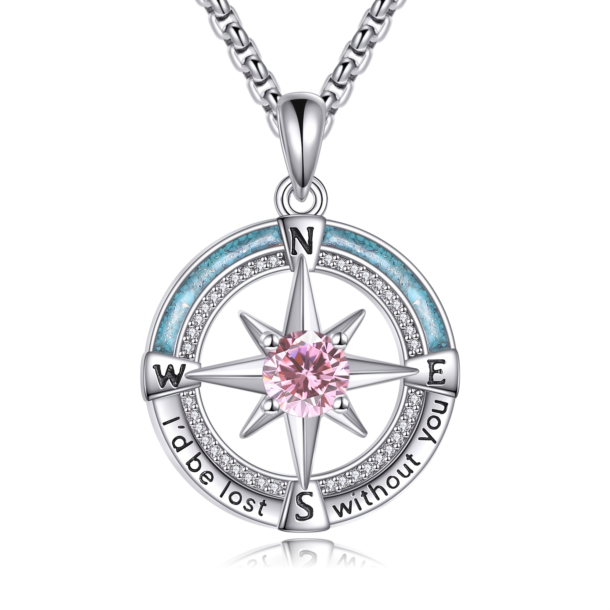 Compass Necklace S925 Sterling Silver with Synthetic Zirconia