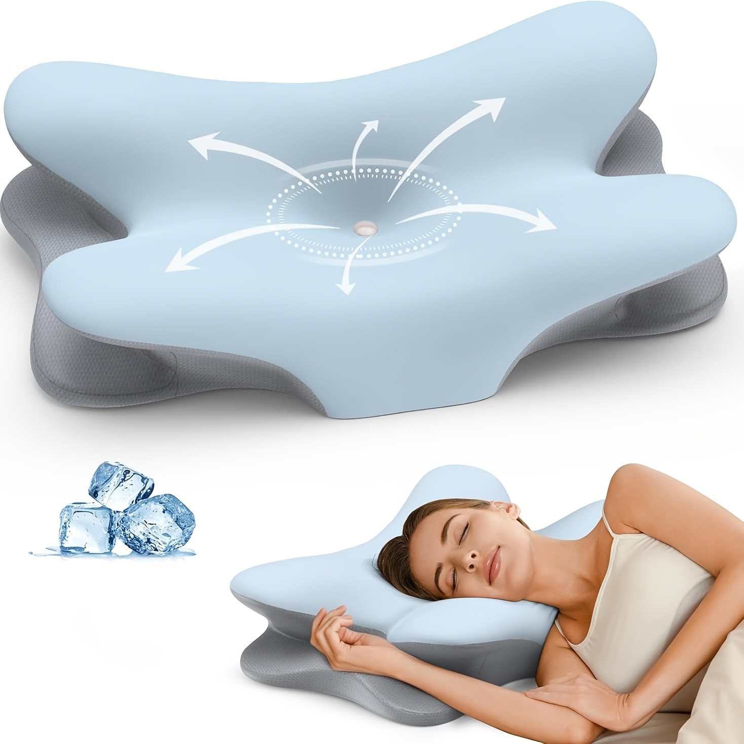 TEMU 1 pieza Almohada cervical ergonómica de espuma viscoelástica con forma de , contorneada para la cabeza para duermen de /espalda/estómago,