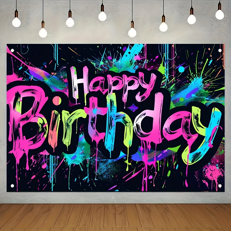 

Neon Splash Happy Birthday Banner, 1-pack Colorful Art Polyester Party Decoration, Universal Fit For Birthday Occasions, Multipurpose No-power Needed Celebration Sign