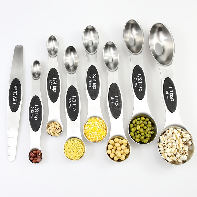 TEMU 8pcs Measuring Spoon Set, Double-ended Magnetic Kitchen Seasoning Scoop For Liquid And Ingredients