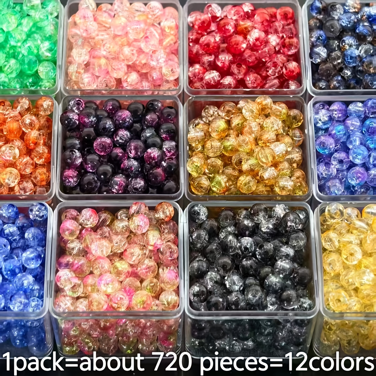 E-shop 720 Stück 6mm 12 Farben Eisriss-Acryl Crackle Perlen für DIY Armband Halskette Lose Runde Perlen Bastelbedarf