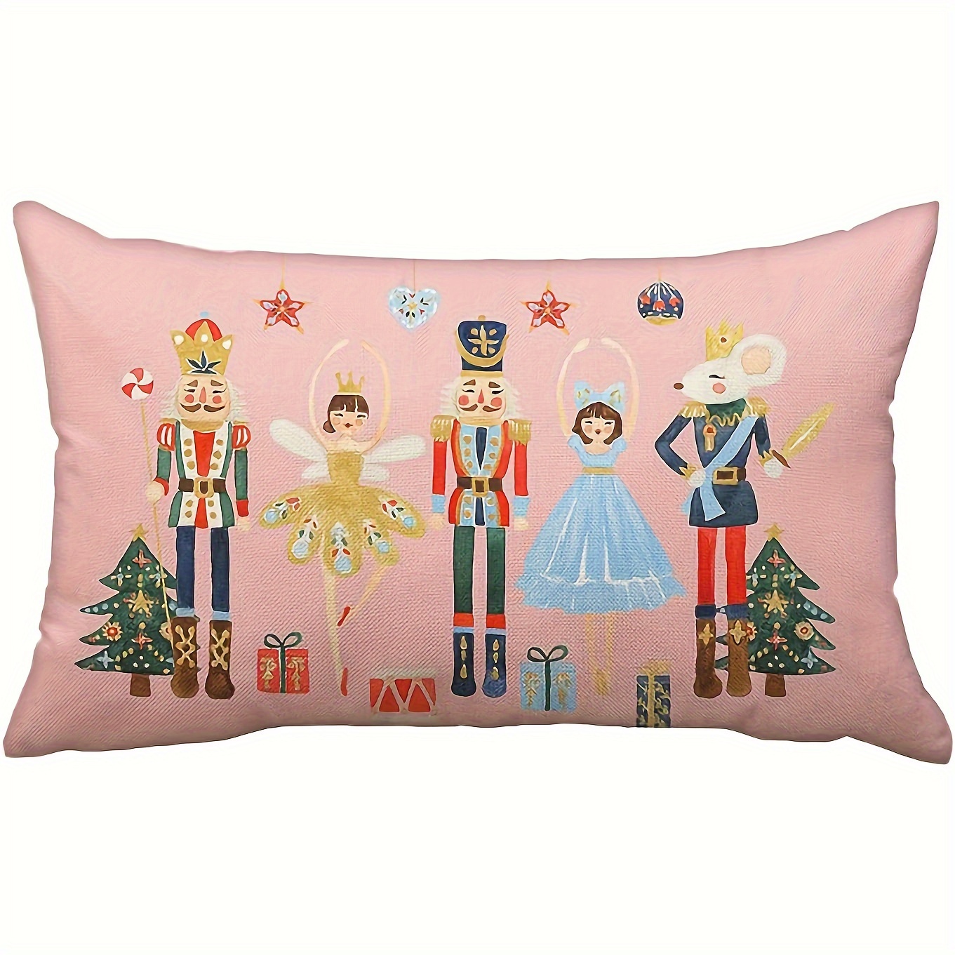 

Nutcracker Christmas Pillow Cover 12x20 Inches - Pink, Zip Closure, Machine Washable Polyester For Sofa & Home Decor