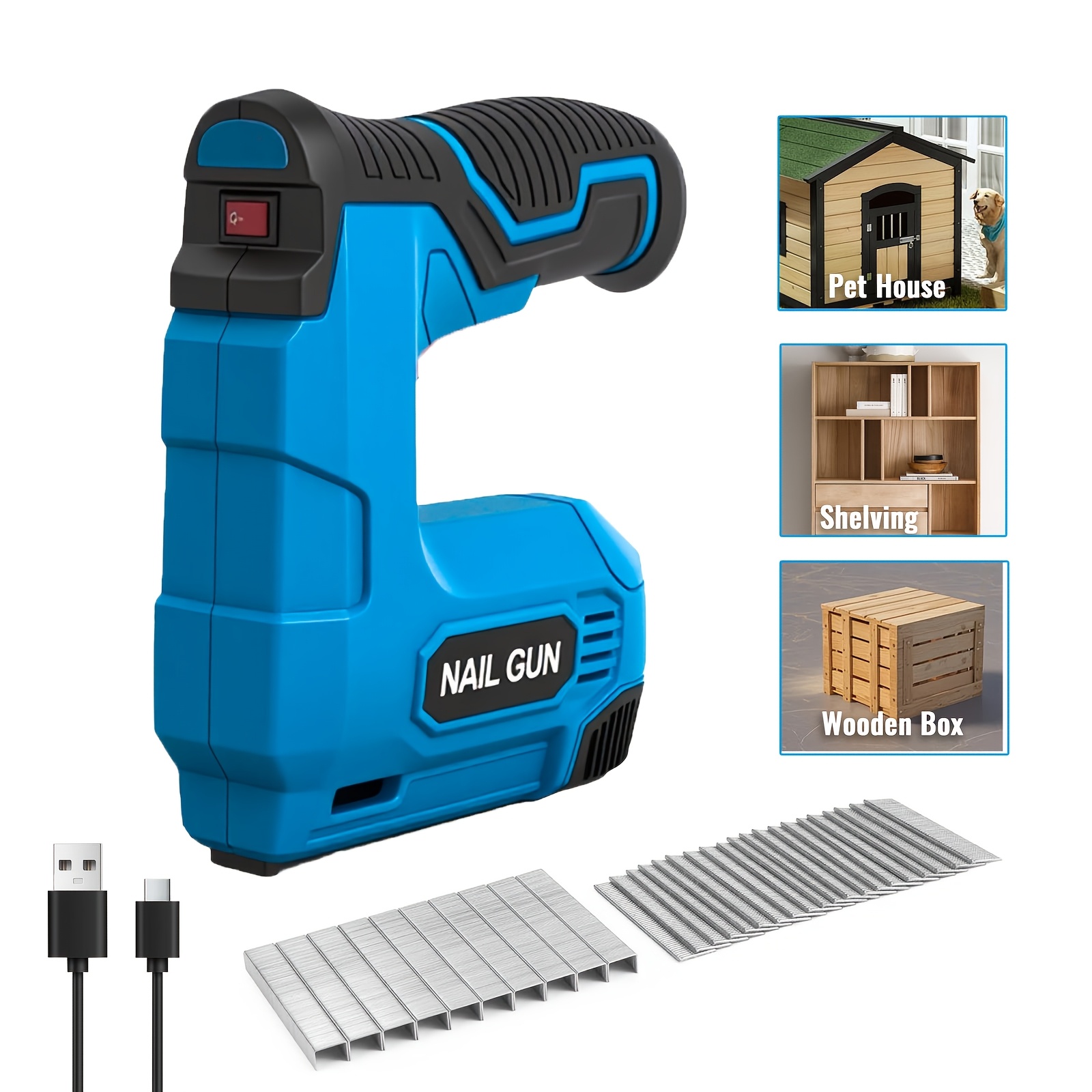 Cordless Staple Gun - Rechargeable Nail Gun/staple Gun With Usb Charger & 1000pcs Nails, 150w Portable Wireless Brad Nail Gun Ideal For Light Of Crafts, Upholstery, Repair