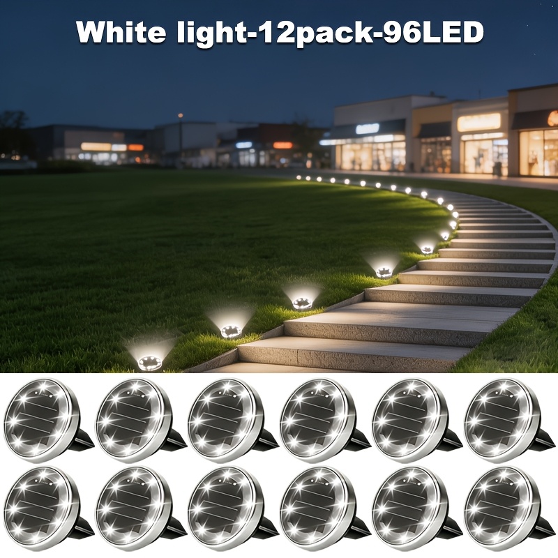 TEMU 4/6/8/12pcs Outdoor Solar Buried Light. Solar Powered Led Stainless Steel Surface Portable Flooring, Designed Specifically For Courtyards,