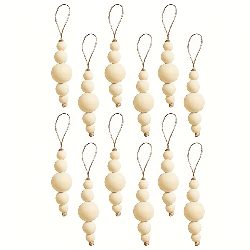 12 Bohemian Wooden Bead Christmas Tree Ornaments, Featuring Minimalist Holiday Design, Perfect For Decor, Feather-free, Suitable For Festive Home Decoration