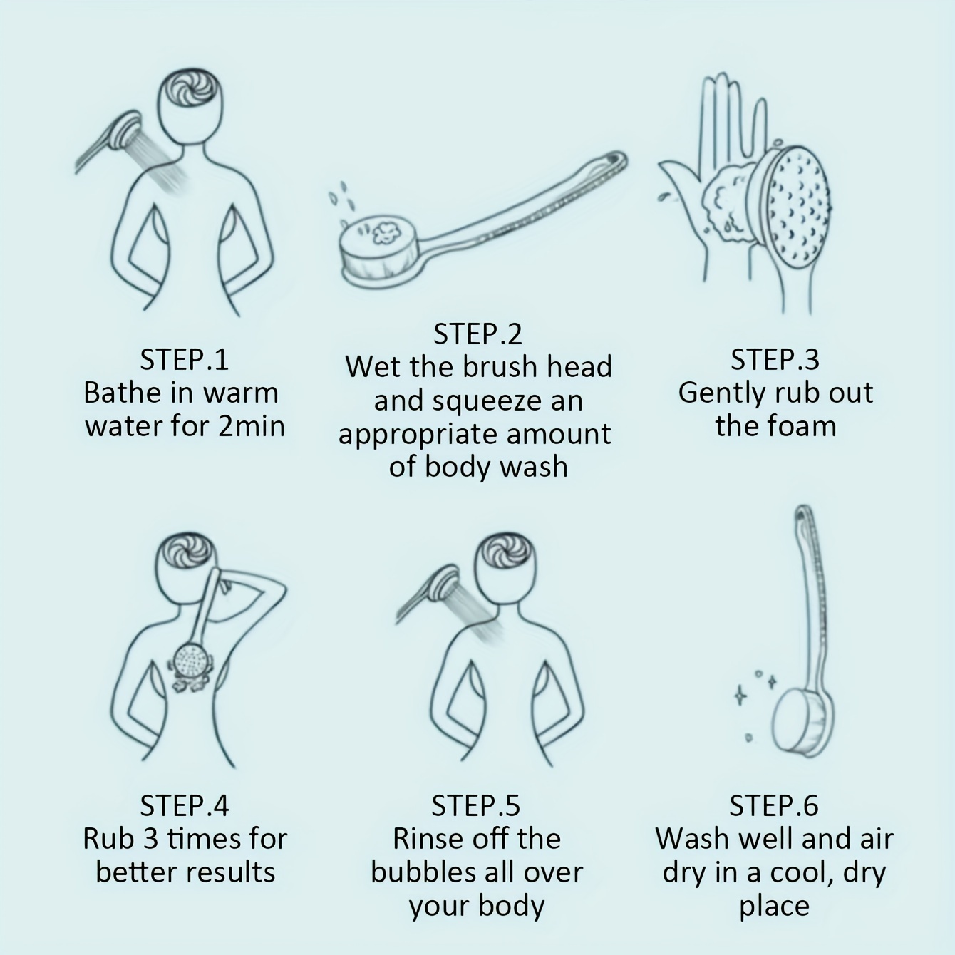 1  bristle long handle bath brush with loofah sponge non electric exfoliating body scrubber for back and full body cleanse Product details 6