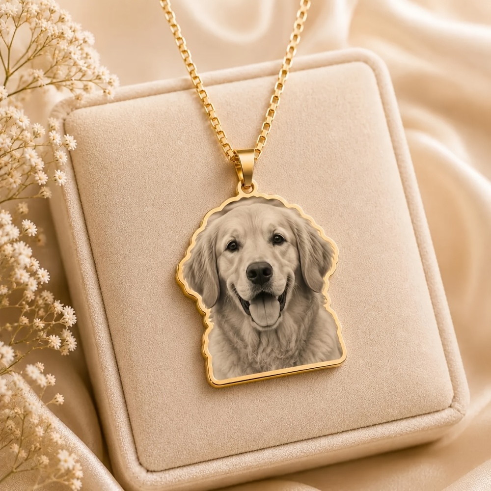 Custom Couple Photo Golden Box Chain Necklace