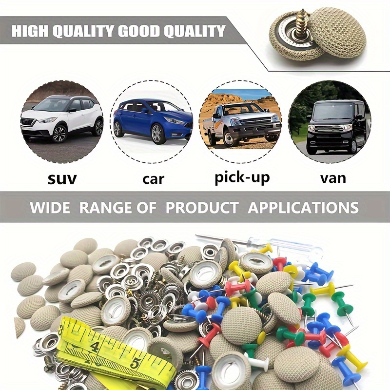 60pcs car roof headliner repair kit vehicle roof snap rivets retainer with installation tool auto interior ceiling cloth fixing repair button suitable for most cars truck suv uv car 3 colors for your choose 8