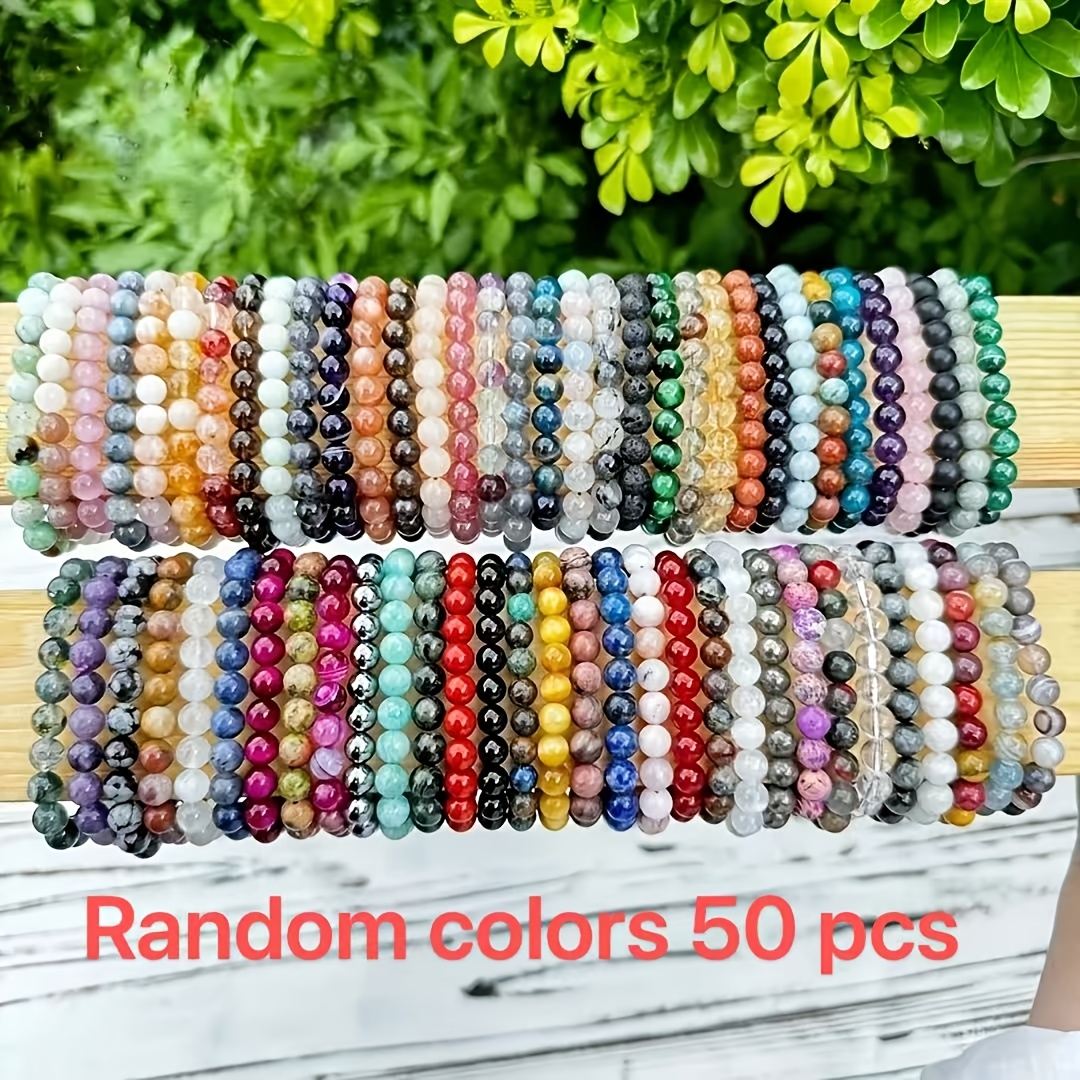 TEMU Random Colors 50pcs Colorful Glass Bracelet Set, Unisex, Handmade Elastic Wristbands In A Of Colors And Color Combinations