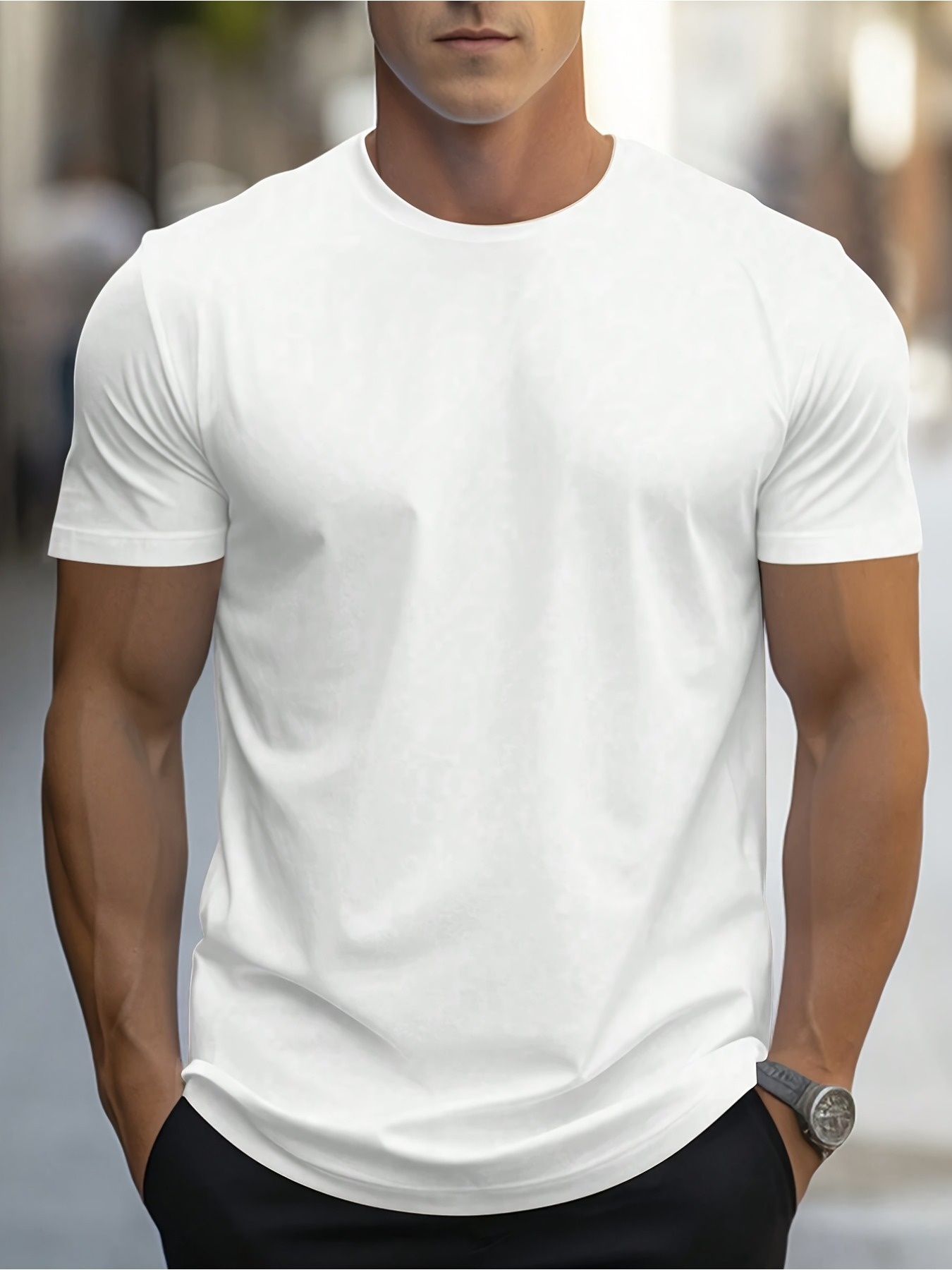 mens classic short sleeve t shirt breathable multi functional knit fabric formal wear round neck solid   with   stretch fitness running training breathable mesh