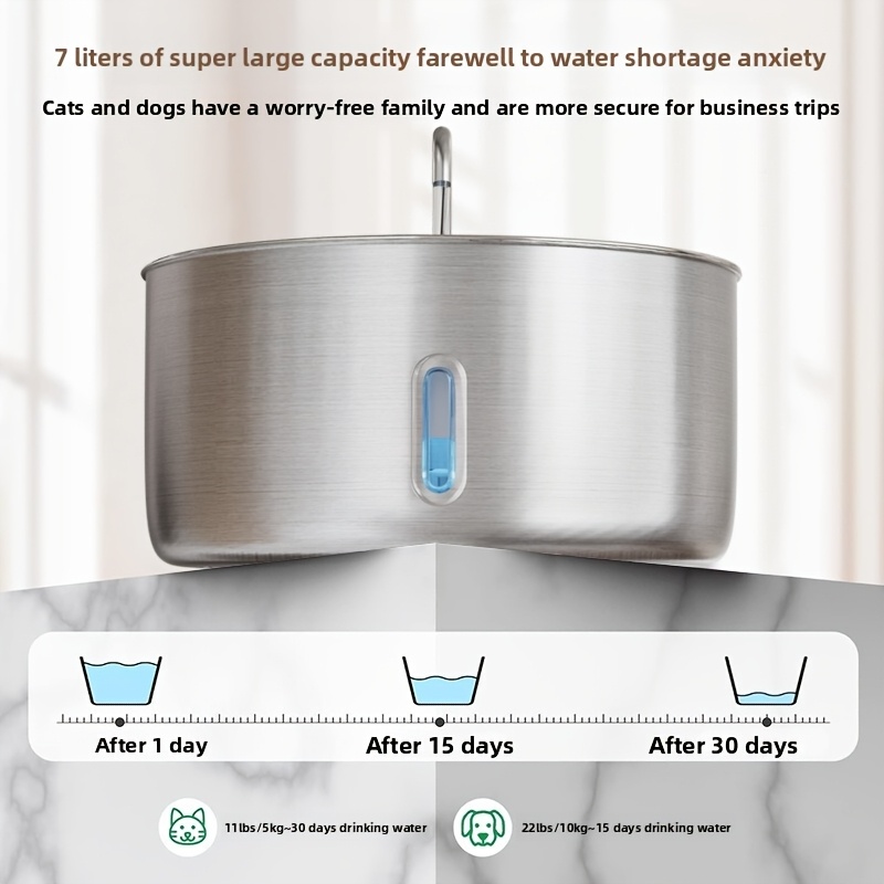 Practical 236oz/7L/1, 8gal Stainless Steel Dog Water Fountain, Automatic Pet Fountain Cat Water Dispenser With Replacement Filters For Cats, Dogs, Multiple Pets, USB Powered Dog Water Fountain With Water Level Window, (FT007 Model), Without Battery 3 Practical 236oz/7L/1, 8gal Stainless Steel Dog Water Fountain, Automatic Pet Fountain Cat Water Dispenser With Replacement Filters For Cats, Dogs, Multiple Pets, USB Powered Dog Water Fountain With Water Level Window, (FT007 Model), Without Battery - Image 3