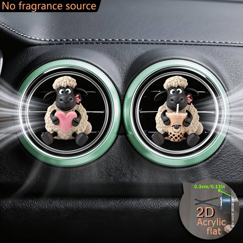 TEMU 2d Flat 2pcs Handheld Milk Tea And Heart Cute Sheep Style 2d Flat Acrylic Car Air Freshener - Car Interior Accessory - Air Freshener 