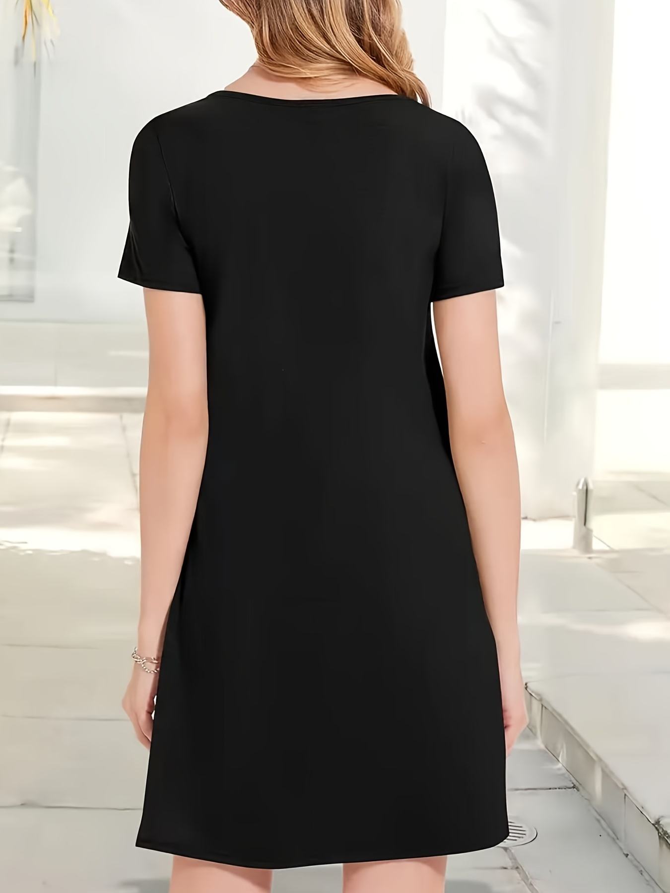 Summer Dresses Black T Shirt Dress With Pockets Women's Casual