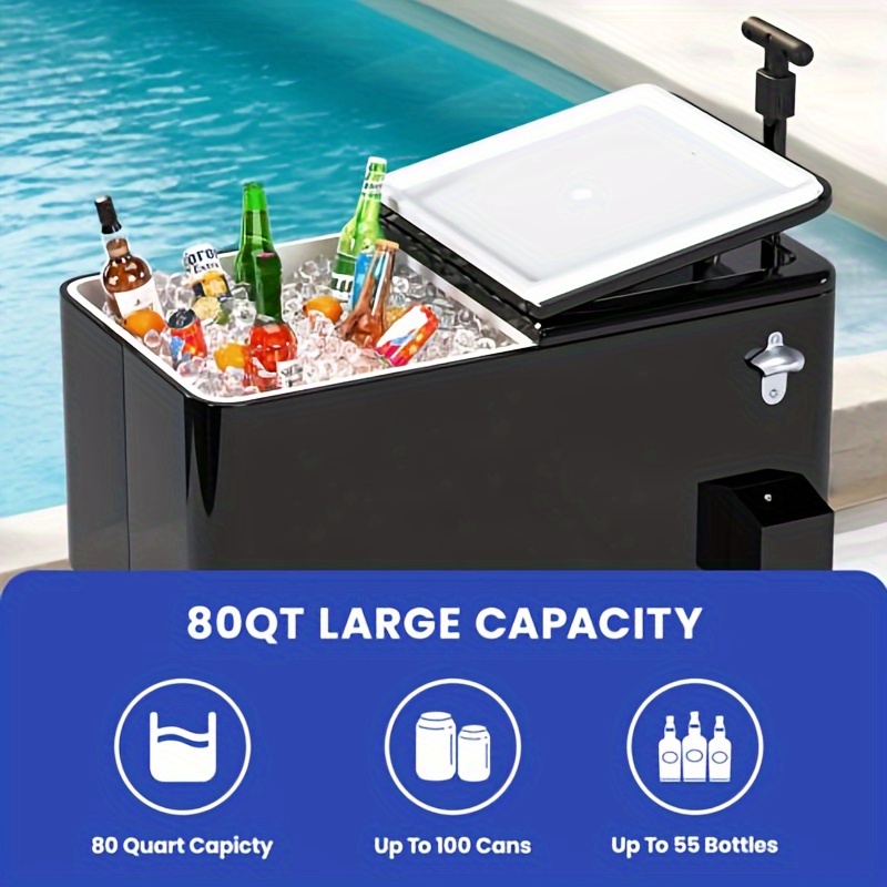 80 Quart Portable Cooler Ice Chest Cozrex Wagon Rolling Cooler Cart with Adjustable Handle, 360° Swivel Wheels & Bottle Opener