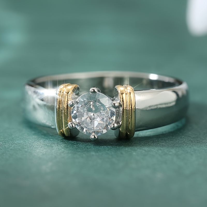 E-shop Neue Moderne Damenringe mit Synthetischem Rund/Kissenförmigem Zirkonia Zweifarbiger Ehering Schmuck für Frauen