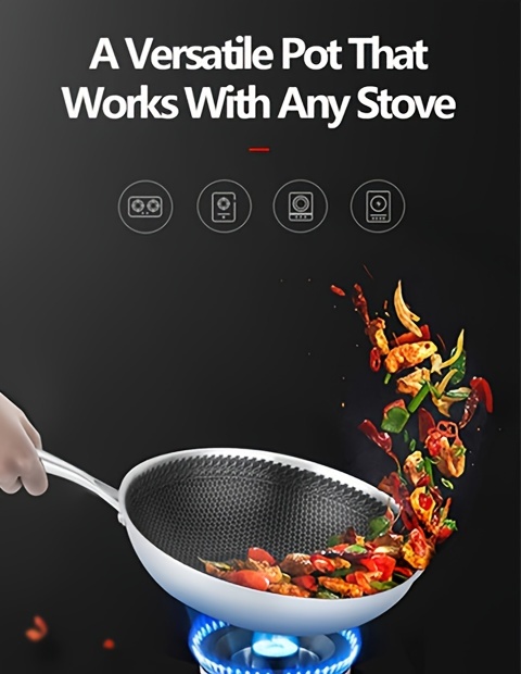 versatile stainless steel wok non stick honeycomb design for gas induction stoves   cooking   details 2