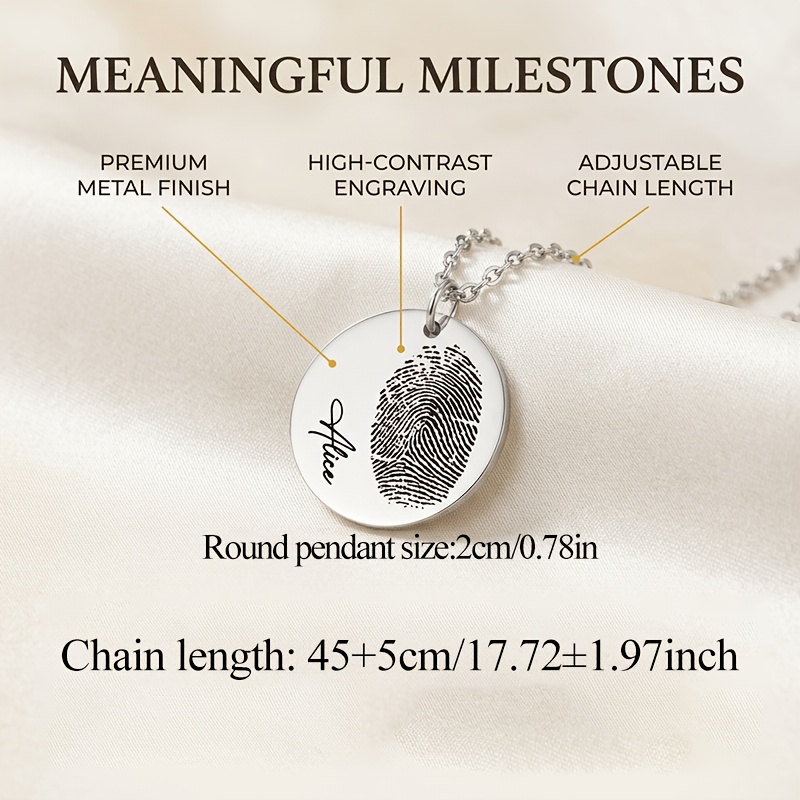 Customizable Fingerprint Name Pendant Necklace