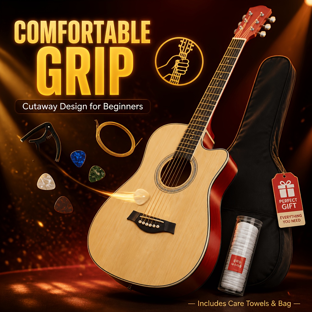 38 Inch Basswood Acoustic Guitar, Portable Size for Easy Carrying,... product image 11