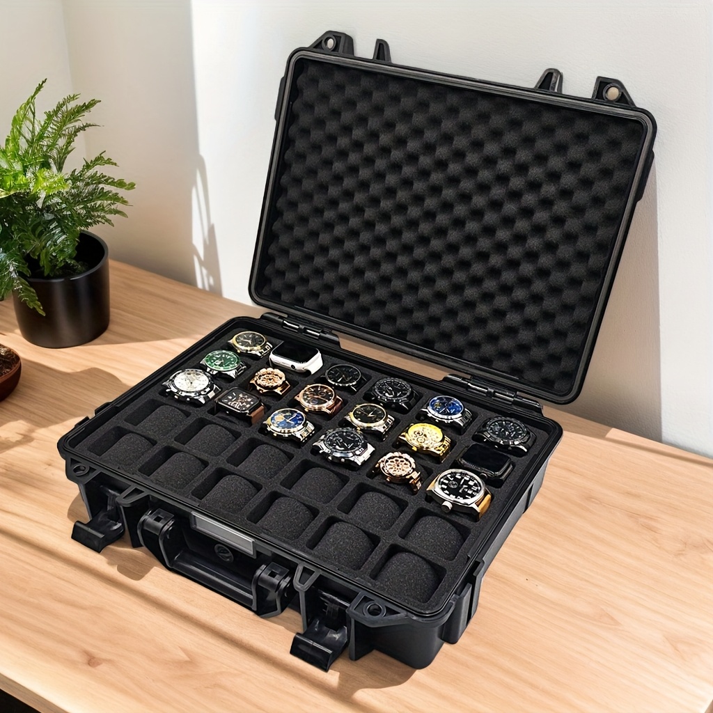 1pc premium watch jewelry storage box protective case portable abs pp material watch and jewelry storage box suitcase pressure resistant and   waterproof and dustproof large capacity with designs for up to 12 20 30 slots   in blue   ideal gift   for christmas valentines day fathers day and anniversaries Product details 1