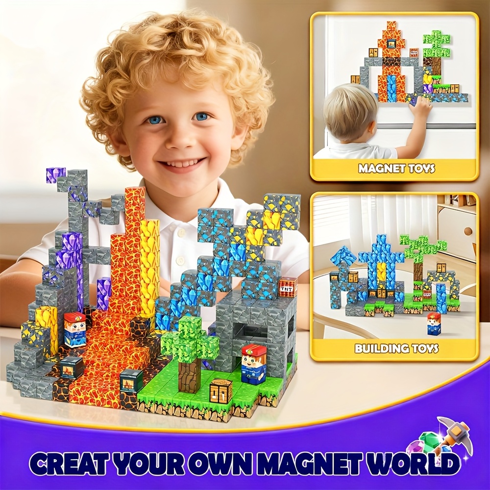 Cave Miner Rock Obsidian Magnetic Blocks, Educational Sensory Toy