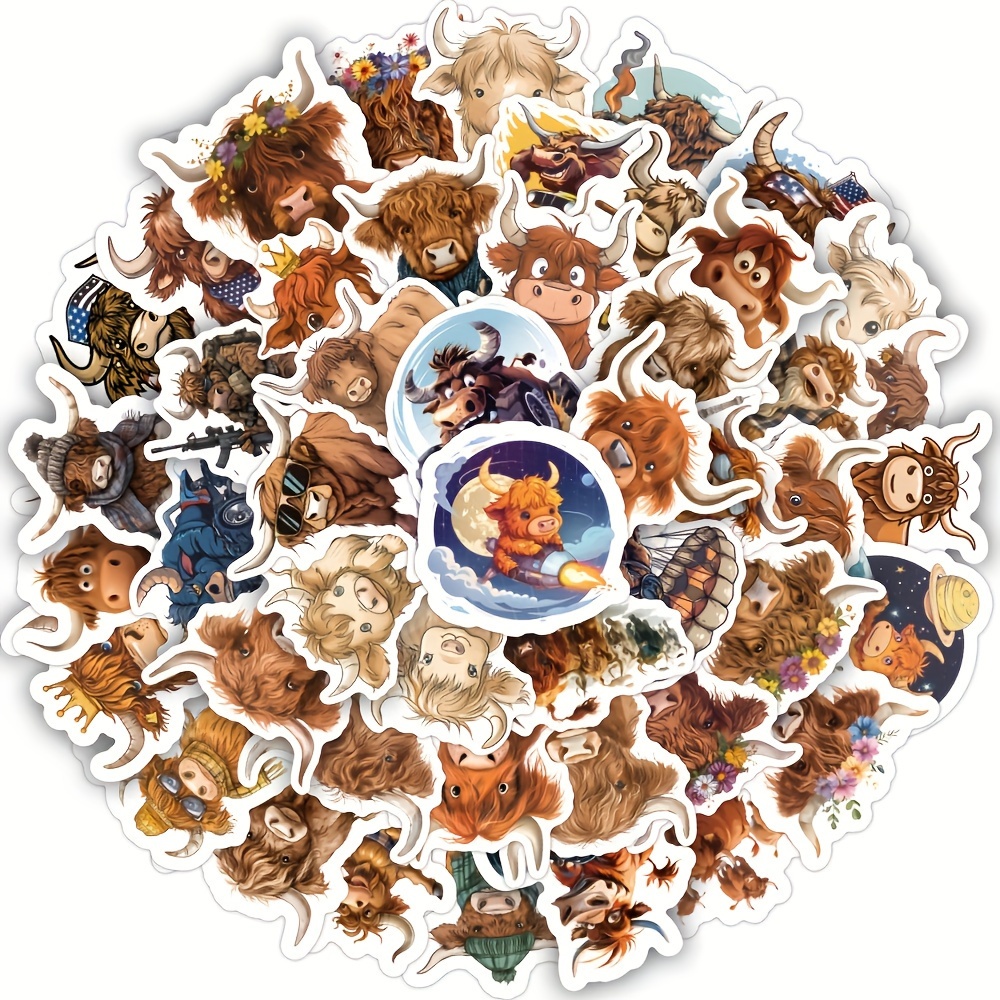 

50 Exquisite Highland Cow Stickers: Waterproof Vinyl Stickers For Decorating - Suitable For Computer, Phone, Luggage, And Water Cups - Add A Color